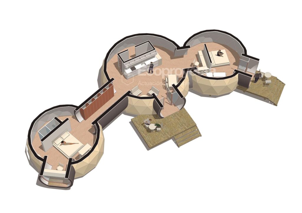 Modelo RICOLAIS de casa geodésica diseñada por Ecoproyecta